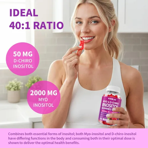 Miniatura 5 de Gomitas de mio-inositol y D-Chiro inositol, proporción 40:1 suplemento de inositol con vitamina D3, glicinato de magnesio, folato y zinc