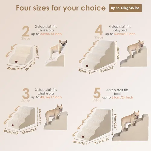 Miniatura 3 de EHEYCIGA Rampa de escaleras curvadas para perros pequeños de 15.7 pulgadas de alto, escalones para perros de 3 escalones para sofá y silla