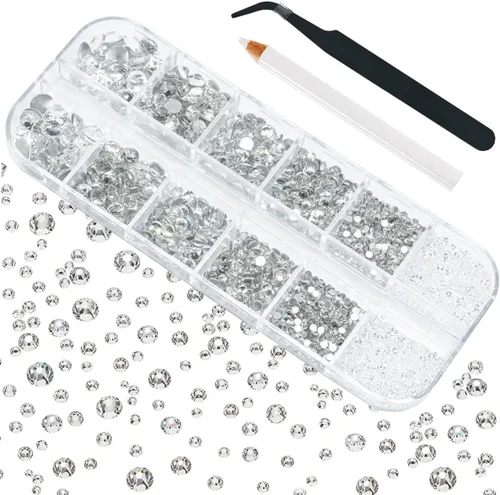 Miniatura 19 de Juego de 4010 diamantes de imitación dorados champán para arte de uñas, diamantes de imitación de parte trasera plana, dijes dorados para uñas, 6