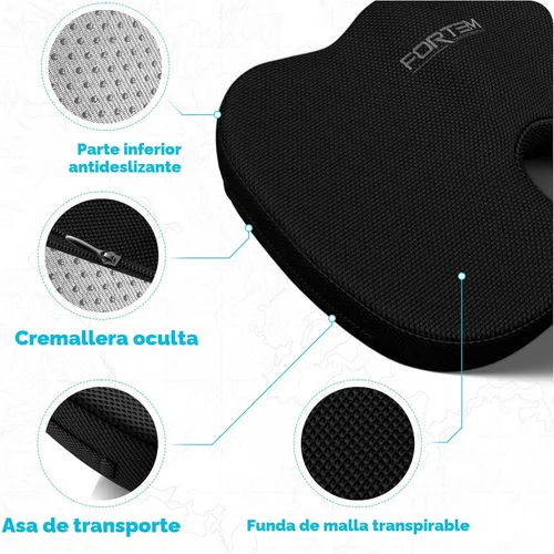 Miniatura 5 de FORTEM Cojín de asiento, cojín para silla de oficina, espuma viscoelástica para silla de escritorio, ciática, coxis, alivio del dolor de coxis