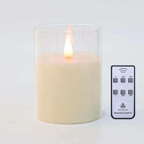 Miniatura 9 de TECHLONG Velas sin llama que funcionan con pilas con temporizador, llama móvil 3D parpadeante, duran más de 600 horas, velas LED eléctricas de cera