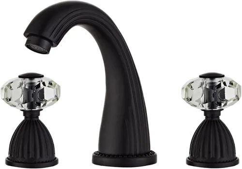 Miniatura 9 de Grifo de Lavabo Estilo Cisne Ornamentado Dorado Negro Combo para Baño con Montaje en Cubierta Conjunto de Grifo Mezclador para Lavabo Agua Caliente
