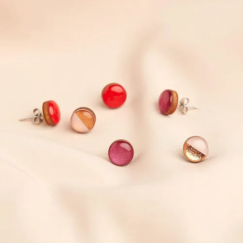 Miniatura 6 de Dos tonos con aretes de 10 mm de metal martillado falso, aretes redondos para mujeres, niñas y hombres, hechos a mano, postes de acero inoxidable