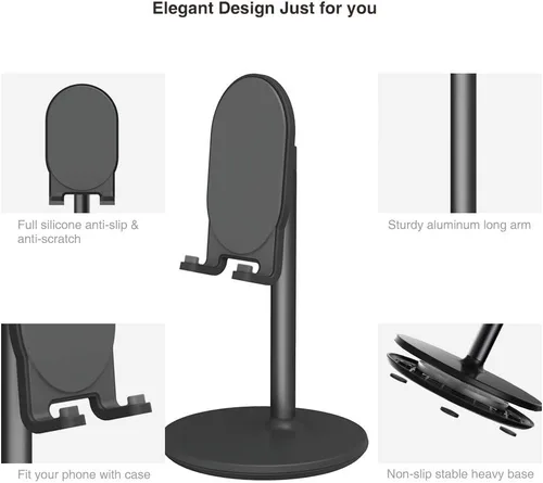 Miniatura 7 de Bright Stone - Soporte para teléfono de escritorio, soporte ajustable para teléfono de escritorio, compatible con Negro