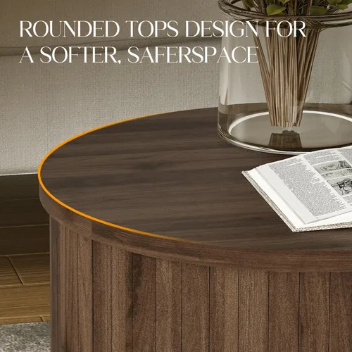 Miniatura 3 de Mesa auxiliar redonda acanalada para sala de estar, moderna mesa auxiliar de madera para sofás y espacios pequeños, mesa de noche de 21.9 pulgadas
