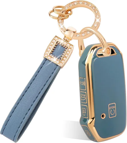 Miniatura 8 de Funda para llavero y llavero de cuero, compatible con Kia K5 Forte Sportage Soul Seltos Telluride Smart Key Holder 5 botones, elefante blanco