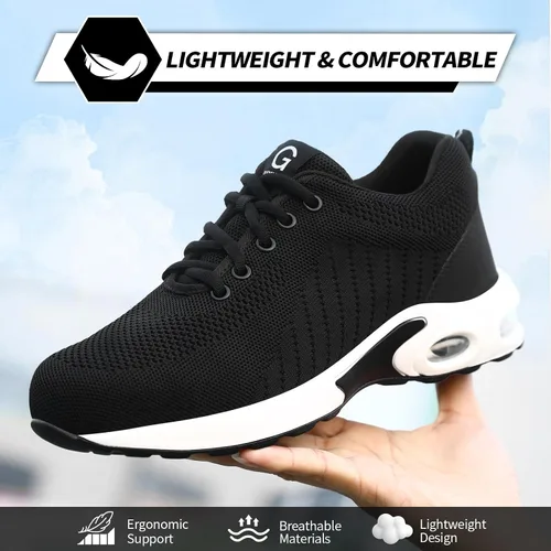 Miniatura 5 de GLANOUDUN Zapatos de punta de acero para hombre, zapatos de trabajo negros, zapatos de seguridad ligeros para hombres, zapatos de seguridad