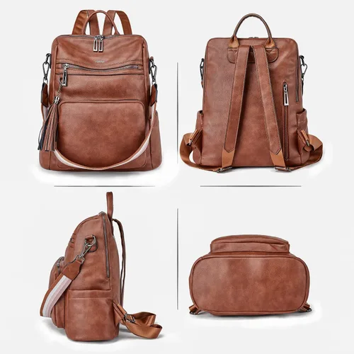 Miniatura 20 de OPAGE - Mochila de cuero para mujer, con borla de moda, bolso de hombro, mochila grande, bolsa de viaje, gris, L