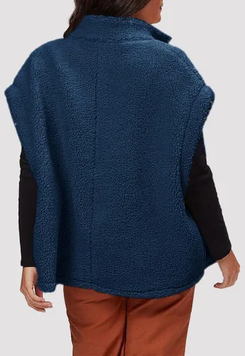 Miniatura 15 de Hongqizo - Chaleco de forro polar mullido para mujer, casual, de gran tamaño, cálido, con botones, chaqueta de sherpa con bolsillos