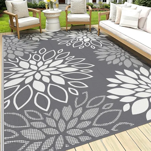 Miniatura 19 de HEBE Alfombra de Exterior Impermeable 6x9, Alfombra de Paja de Plástico Alfombra de Camping, Alfombras de Patio Exterior Reversibles Tapete para RV