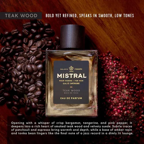 Miniatura 3 de Mistral Colonia para hombre - Eau de Parfum de madera de teca Aroma masculino amaderado y terroso con cítricos, jazmín, pachulí y almizcle