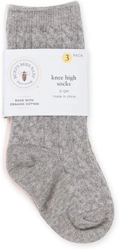 Miniatura 2 de Burts Bees Baby Calcetines para bebés y niñas juego de 3 medias de algodón orgánico de punto trenzado hasta la rodilla