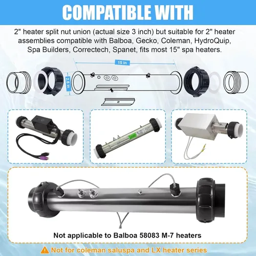 Miniatura 4 de Fuoequl Tuerca dividida para bañera de hidromasaje, accesorios de bañera de hidromasaje de 2 pulgadas para calentador de bañera de hidromasaje