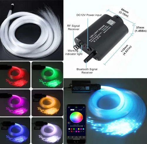 Miniatura 3 de AZIMOM Kit de iluminación de techo con luces LED Bluetooth de 16W, RGBW, fibra óptica, estrella, modo música, 550 piezas, 0.03 pulgadas, 13.1 pies