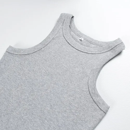 Miniatura 2 de Artfish Camiseta sin mangas de algodón de longitud completa para mujer, acanalada, ajustada, espalda cruzada, cuello alto, básica