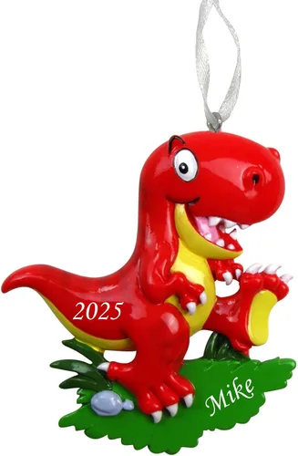 Miniatura 8 de Adorno de Navidad de dinosaurio 2025 – Recuerdo personalizado de T-Rex para niños – Divertida decoración de vacaciones de animales jurásicos