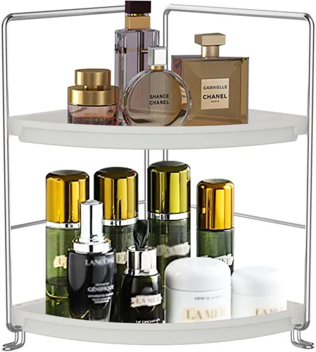 Miniatura 8 de Estante de especias de cocina de 2 niveles, organizador de encimera de baño, bandeja de tocador, almacenamiento de cosméticos y maquillaje, estante