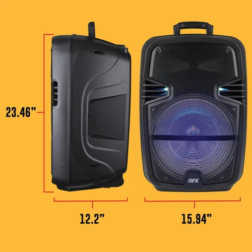 Miniatura 2 de QFX PBX-616SM - Altavoz recargable Bluetooth de 15 pulgadas con luces LED, micrófono y soporte, color negro
