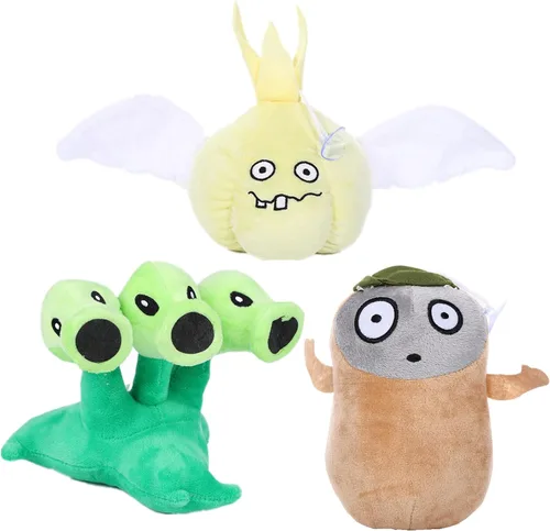JHESAO Juego de 3 piezas de plantas y zombis de tres piezas de plantas de zombies de felpa, imitación de PVZ de peluche 1 2 muñeco de ajo suave