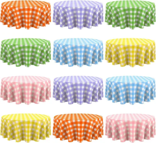Miniatura 9 de Remagr Mantel Desechable de Cuadros Redondo de Plástico Buffalo Plaid Mantel de Mesa de 84'' Cubierta de Mesa Gingham para Picnic Camping BBQ Fiesta
