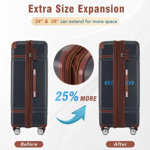 Miniatura 3 de Merax Equipaje, maleta extensible rígida con ruedas giratorias ligeras, Negro -, 40/48/52