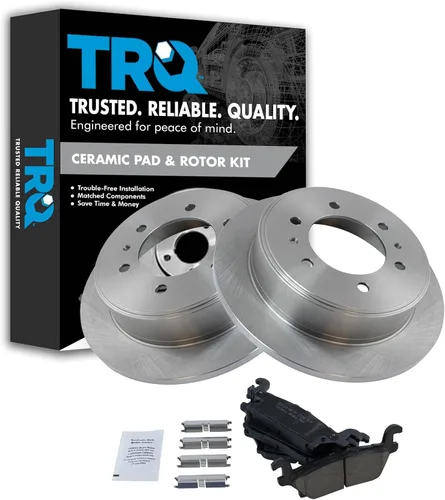 Miniatura 42 de TRQ Kit de rotor de freno trasero y pastillas de cerámica Posi premium compatible con camioneta Chevy GMC