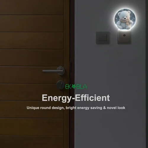 Miniatura 8 de EKOBLA Bonita luz nocturna de oso, bonito patrón de oso blanco enchufable a la pared con sensor de atardecer a amanecer, luz nocturna LED de 0.5 W