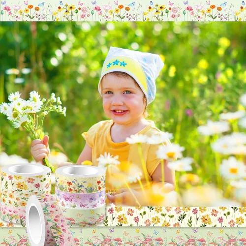 Miniatura 5 de Adirasenotek Juego de 12 rollos de cinta washi floral, diseño de flores de mariposa, calcomanías decorativas de papel decorativo, manualidades