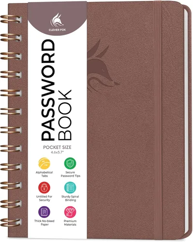 Miniatura 23 de Clever Fox Libro de Contraseñas en Espiral – Organizador de Direcciones de Internet y Contraseñas con Pestañas Alfabéticas Laminadas – Diario Negro