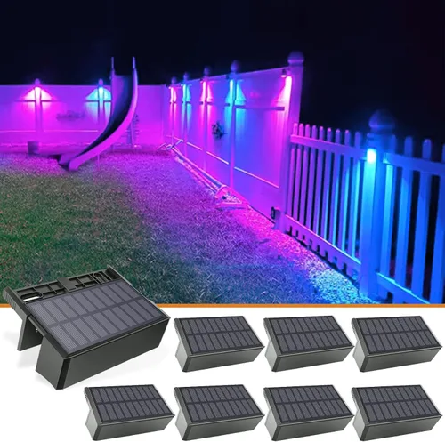 VOLISUN Paquete de 8 luces solares para valla de 1800 mAh para exteriores, impermeables, LED, brillo de color para pasos, barandillas, paredes,