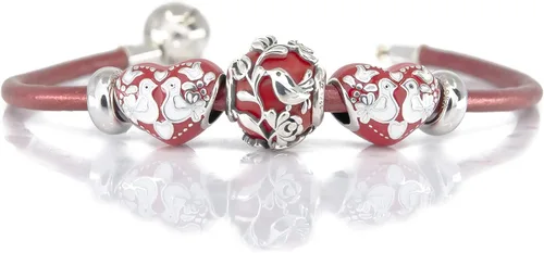 Miniatura 3 de Tortolitos en fuego, corazón de esmalte rojo y blanco de plata esterlina encanto grano S925, amor aniversario corazón esmalte encanto, arte popular