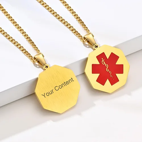 Miniatura 132 de VNOX Collar con colgante personalizado de acero inoxidable con grabado personalizado para identificación de alerta médica de emergencia para hombres