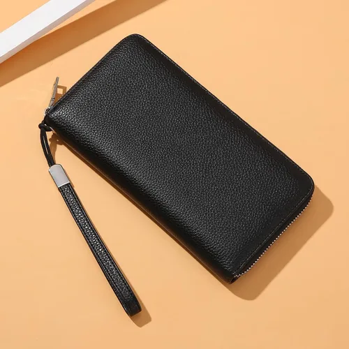 Miniatura 7 de Mitsoly Cartera larga de piel con bloqueo RFID para mujer, con cremallera alrededor de moneda, cartera de gran capacidad, 18 ranuras para tarjetas