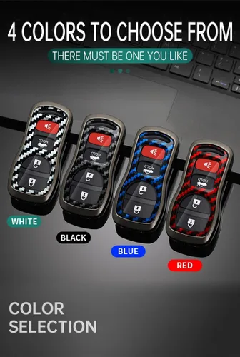Miniatura 5 de ontto Funda para llave de automóvil Nissan 2002 en adelante, diseño de carbono, antiarañazos, para Infiniti FX35, FX45, QX4, color negro