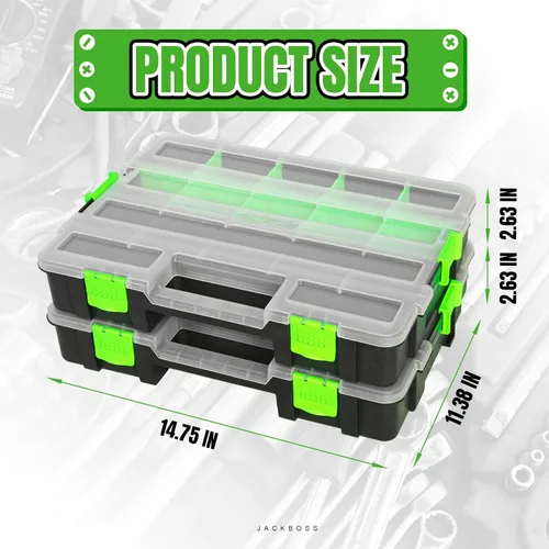 Miniatura 2 de Jack Boss Caja de herramientas con tapa transparente, caja organizadora de 17 compartimentos de un solo lado con divisores extraíbles para herrajes