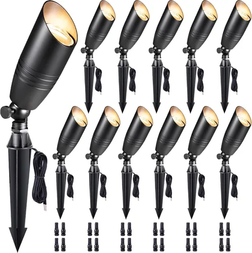 Miniatura 11 de Gardenreet Focos de paisaje de bajo voltaje - Luz superior LED de latón 12V para exterior, luces focales cableadas IP65 impermeables, enfoque