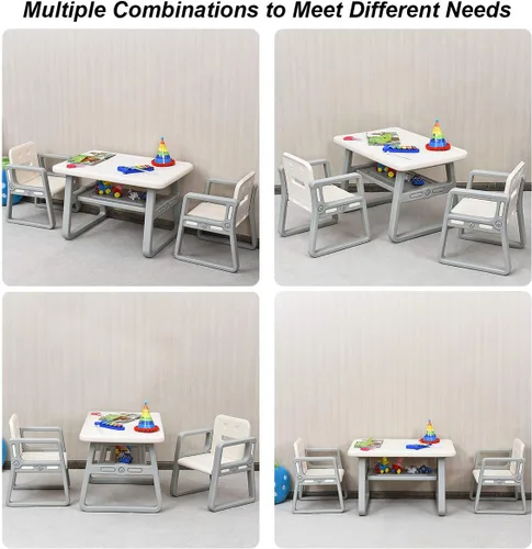 Miniatura 9 de Costzon Juego de mesa y silla para niños, mesa de actividades para niños y 2 sillas con estante de almacenamiento para artes infantiles