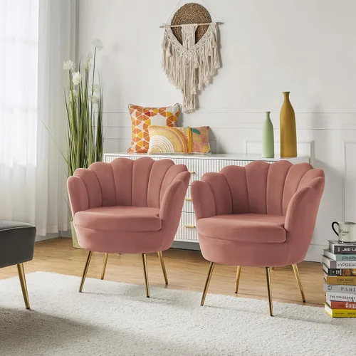 Miniatura 10 de HULALA HOME Silla decorativa moderna de terciopelo con respaldo en forma de concha, bonito sillón para sala de estar, dormitorio con patas doradas