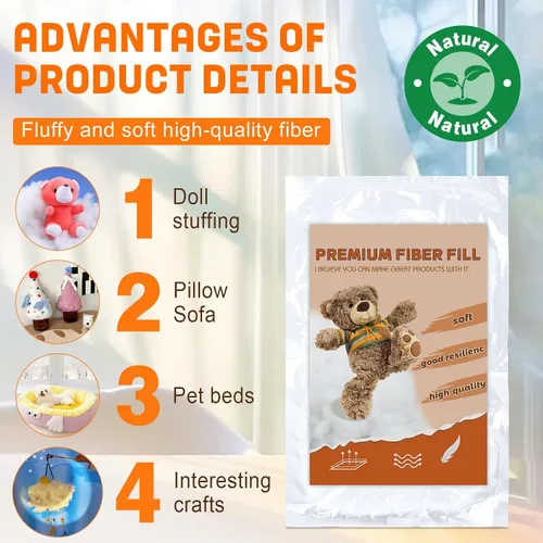 Miniatura 5 de Relleno de fibra de 3.52 onzas para animales de peluche, fibra de poliéster premium, relleno de relleno de poliéster reciclado, relleno de almohada