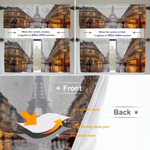 Miniatura 3 de Cortinas opacas de cocina con pintura al óleo de Europa rosa y negra para ventanas, cenefas opacas modernas de torre Eiffel de poliéster multicapa