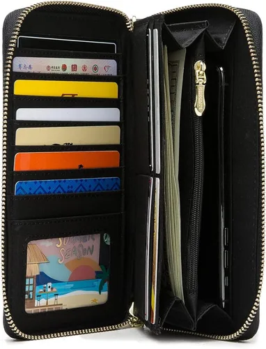 Miniatura 67 de Cartera de mano para mujer, estilo bohemio, con RFID, elegante, espaciosa con correa para viajes, capacidad para tarjetas, teléfono, dinero