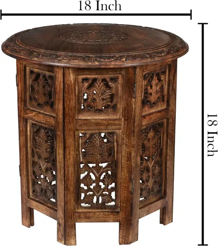 Miniatura 3 de Goroly Home Mesa auxiliar de madera, mesa auxiliar tradicional tallada a mano octogonal, espacios pequeños, entrada, granja, sala de estar, mesa