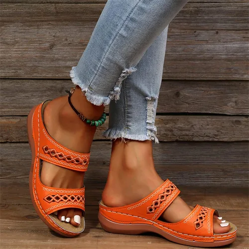 Miniatura 44 de Ladmiple Sandalias ortopédicas florales de moda 2023 con soporte de arco, zapatillas romanas casuales con puntera abierta