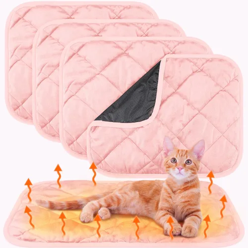 Miniatura 37 de Paquete de 4 Almohadillas Autocalentables para Gatos, Alfombrilla Autocalentable para Perros que Refleja el Calor Corporal, Almohadilla Térmica