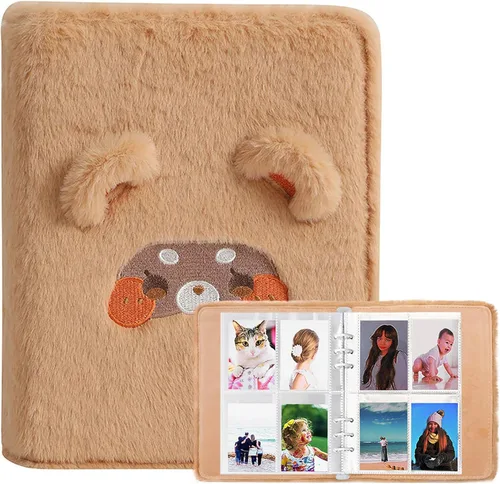 Carpeta A5 de dibujos animados de felpa para tarjetas fotográficas con 20 fundas interiores de 3 pulgadas para álbumes de fotos en hojas sueltas,