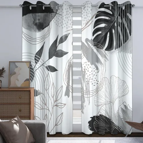 Miniatura 13 de Cortinas opacas negras y doradas, cortinas modernas de mediados de siglo para dormitorio, sala de estar, 63 pulgadas de largo, juego de 2 paneles
