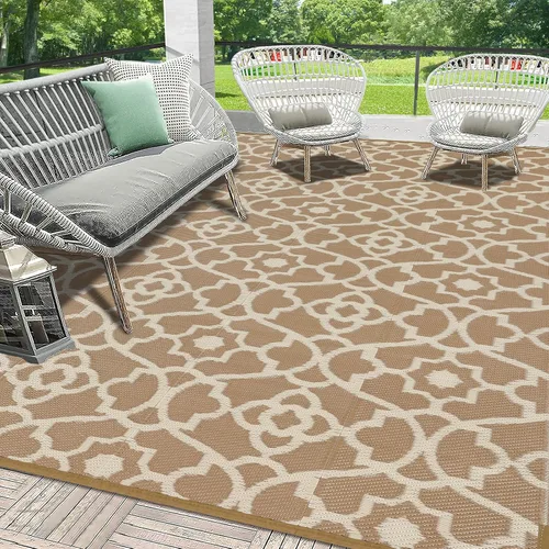 Miniatura 35 de HEBE Alfombra de Exterior Impermeable 6x9, Alfombra de Paja de Plástico Alfombra de Camping, Alfombras de Patio Exterior Reversibles Tapete para RV