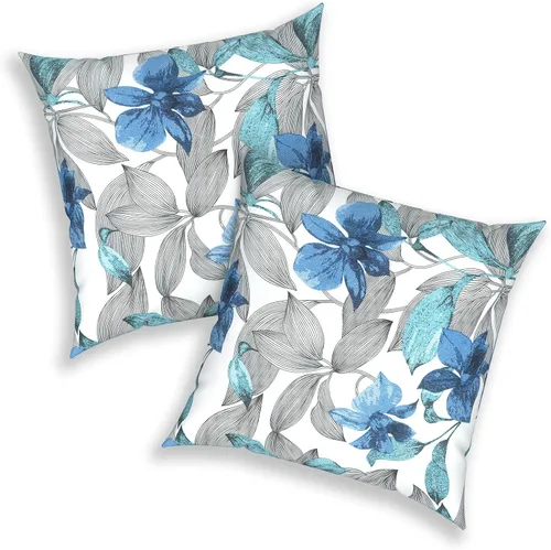 Miniatura 494 de Juego de 2 almohadas para exteriores de 16 x 16 pulgadas, repelentes al agua con interiores, para muebles de patio, hogar, jardín, geometría bohemia