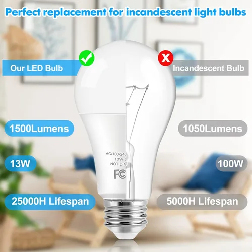 Miniatura 3 de Bombillas LED, bombillas LED A19 equivalentes a 100 W, 13 W, 5000 K, luz blanca diurna, 1500 lúmenes, no regulables, brillantes, E26 Edison 5000K