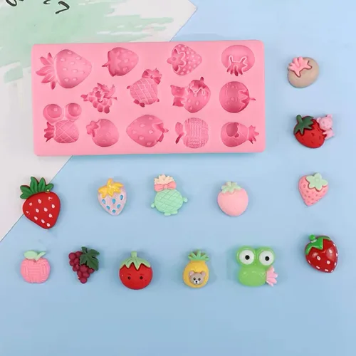 Miniatura 4 de Moldes de fondant de frutas para decoración de pasteles, 2 piezas, mini fresa, piña, plátano, caramelo, chocolate, molde de silicona para cupcakes
